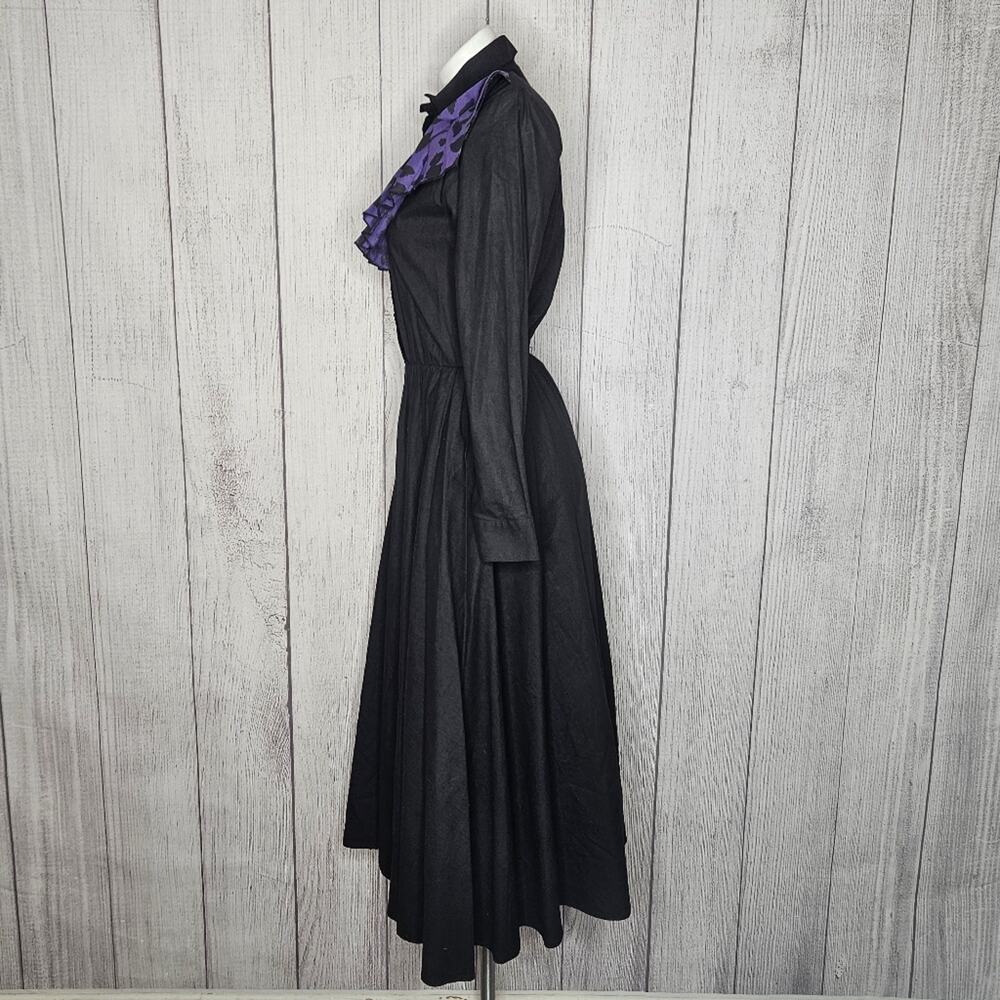 Vintage Lilia Smitty Black Western Dress Purple Print Yoke Shirt Dress, sz Small - Picture 3 of 6